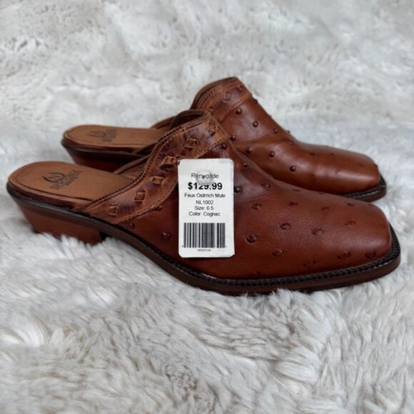 Nocona Full Quill Ostrich Square Toe Western Mule Boots Shoes Cognac Women 6.5 B - Picture 1 of 9